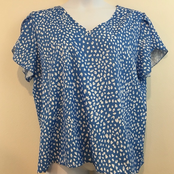 Tulip Sleeve Blouse w/ Blue & White Spots - Picture 1 of 9